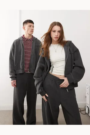 Reclaimed Unisex heavyweight boxy hoodie co-ord in charcoal
