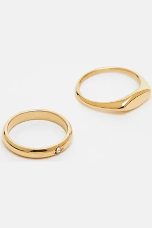 ASOS 2 pack waterproof stainless steel signet rings with crystal in tone