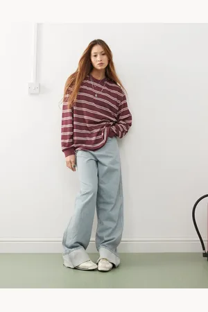 Reclaimed Oversized long sleeve top in burgundy stripe