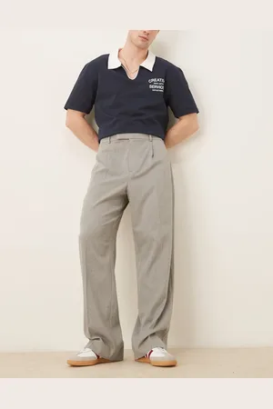 ASOS Smart wide leg trousers with front pleat in wool look light with elasticated waist