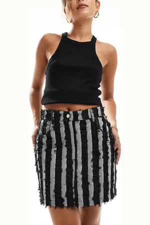 Object Raw denim stripe mini skirt in washed black