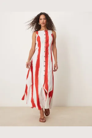 ASOS Slash neck button down waistcoat maxi dress in stripe