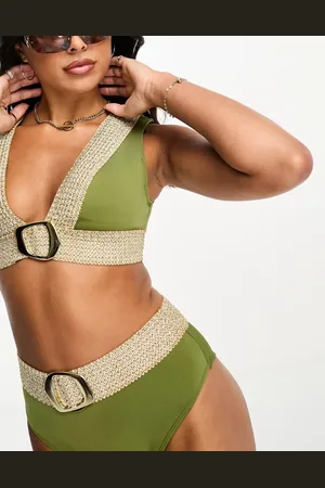 River Island Plunge elastic bikini top in khaki