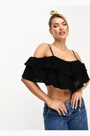 Stradivarius Crinkle ruffle cami top in