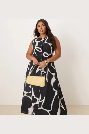 ASOS ASOS DESIGN Curve slash neck button down waistcoat maxi dress in black abstract print