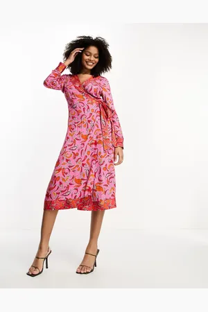 Never Fully Dressed Contrast wrap midi dress in and red chilli print