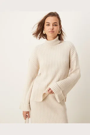 Y.A.S Knitted roll neck jumper co-ord with turn up sleeves in cream