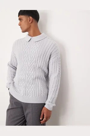 ASOS Relaxed knitted cable jumper with polo collar in