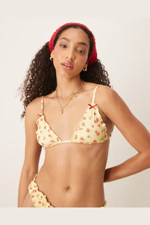 ASOS Cherry Rose scrunch triangle bikini top in butter