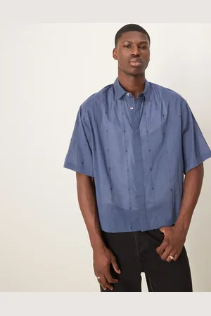 ASOS Boxy oversized shirt with embroidery in navy