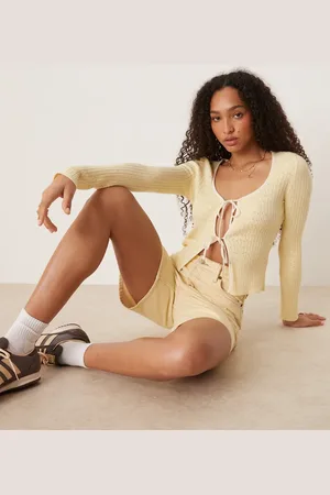 Gina Tricot Long sleeve pointelle knitted cardigan in buttermilk