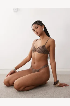 Miss Selfridge Mix and match strappy cup bikini top in mocha