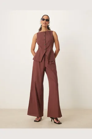 ASOS Button down waistcoat jumpsuit in chocolate