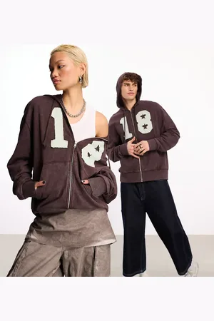 COLLUSION Unisex zip through hoodie in with applique detail