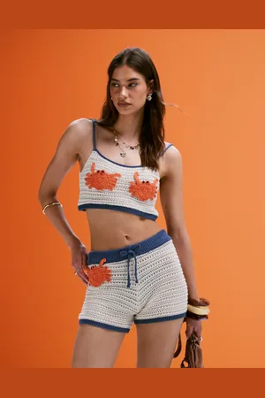 ASOS Mock crochet crop top with applique crab co-ord