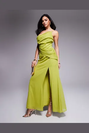 ASOS One shoulder draped maxi dress in olive