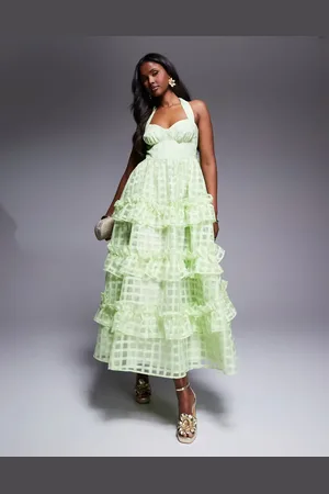 ASOS Textured organza check halter maxi dress in bright