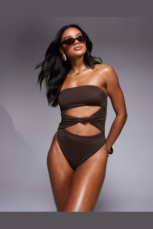 ASOS Nina knot swimsuit in chocolate