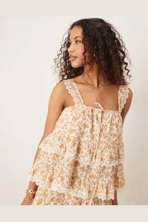 ASOS Tiered cami top with lace trim in floral print