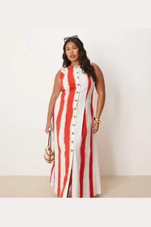 ASOS ASOS DESIGN Curve slash neck button down waistcoat maxi dress in stripe