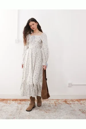 Miss Selfridge Milkmaid maxi dress in blue floral print