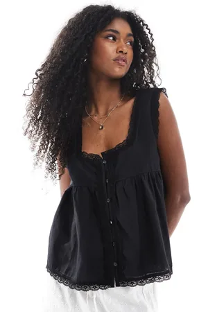 ASOS Cotton babydoll lace trim cami top in
