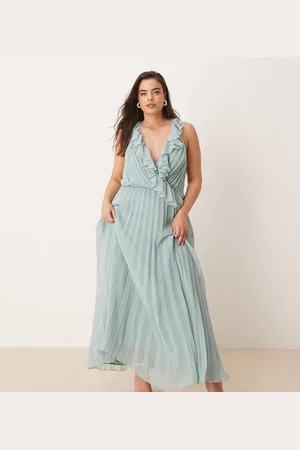 ASOS ASOS DESIGN Curve frill wrap detail pleated midi dress in sage green