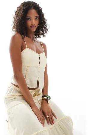 Pull&Bear Lace trim cami co-ord in buttermilk