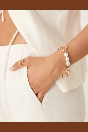 ASOS Chain bracelet with t-bar and faux pearl details in tone