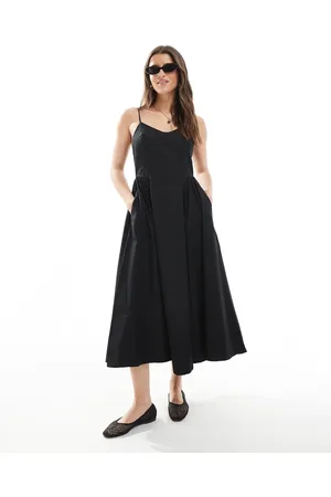 Threadbare Cotton rich midi dress with drop waist in