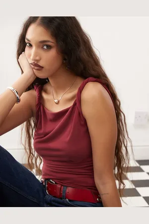 COLLUSION Twist square neck top in pomegranate