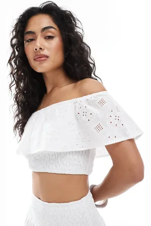 Esmée Esmee Exclusive bardot broderie beach crop top in