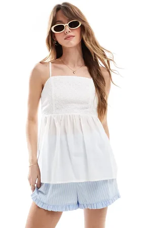 Brave Soul Broderie cami top with tie back detail in