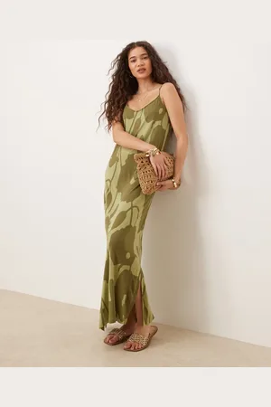 VILA Jersey cami midi dress in sage flower print