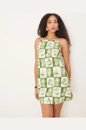 ASOS Slash neck shapeless mini dress in postcard print