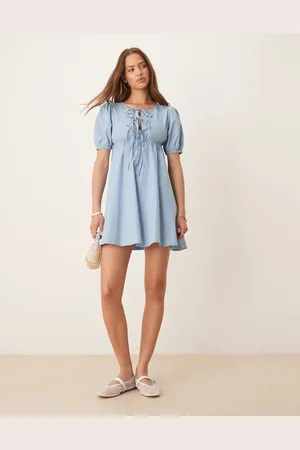 Esmée Esmee Exclusive tie front puff sleeve mini beah dress in dusty