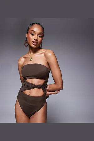 ASOS Tall Nina knot swimsuit in chocolate brown