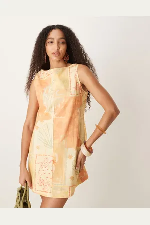 ASOS Slash neck mini shift dress in vintage beach print