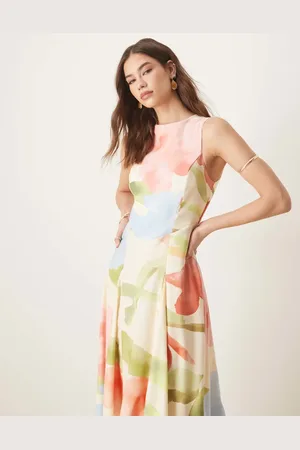 ASOS Sleeveless corset waist midi dress in light floral print