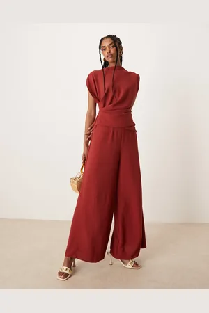 ASOS Gathered waist sleeveless jumpsuit in rust