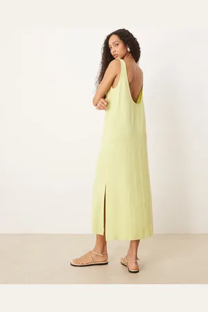 ASOS Scoop neck midi dress in linen in washed lime