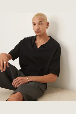 ASOS Oversized fit knitted cotton notch neck polo in