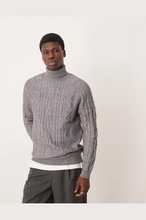ASOS Heavyweight cable knitted roll neck jumper in charcoal