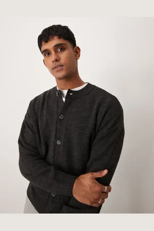 ASOS Relaxed fit knitted crew neck cardigan in charcoal marl