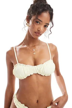 Miss Selfridge Frill ruched bikini top in buttermilk