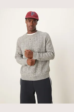 ASOS Relaxed slouchy crew neck cable knitted jumper in marl