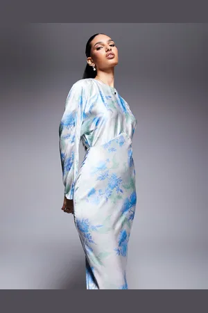 ASOS Satin batwing maxi dress in ivory ground floral