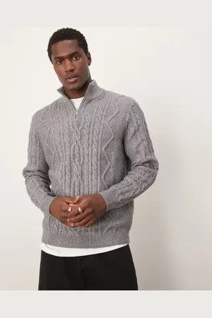ASOS Heavyweight cable knitted quarter zip jumper in charcoal