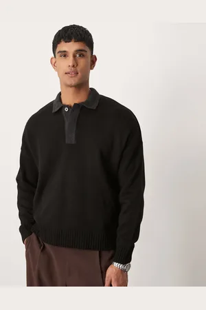 ASOS Oversized fit knitted polo in with charcoal contrast collar