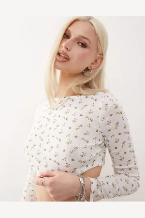 COLLUSION Floral pointelle micro crop top in